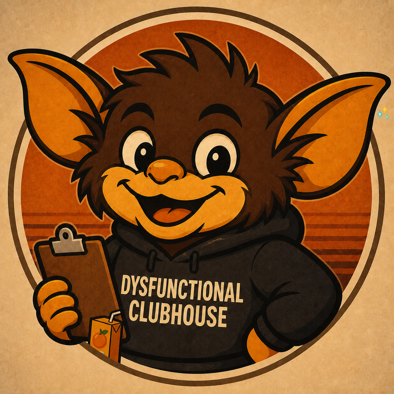 Nibz, the Clubhouse gremlin in his charcoal hoodie, holding a clipboard